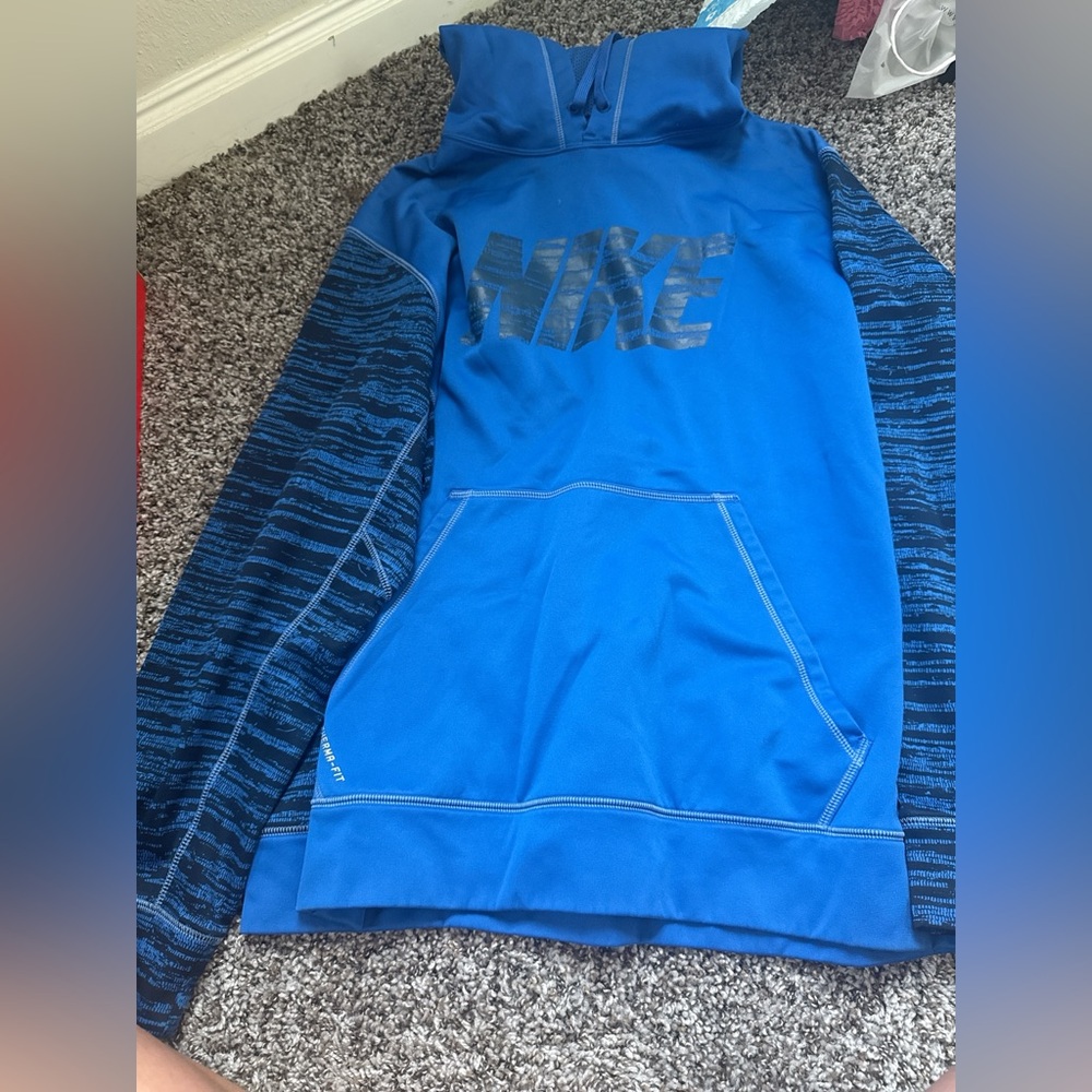 Nike Royal Blue Hoodie with Striped Sleeves